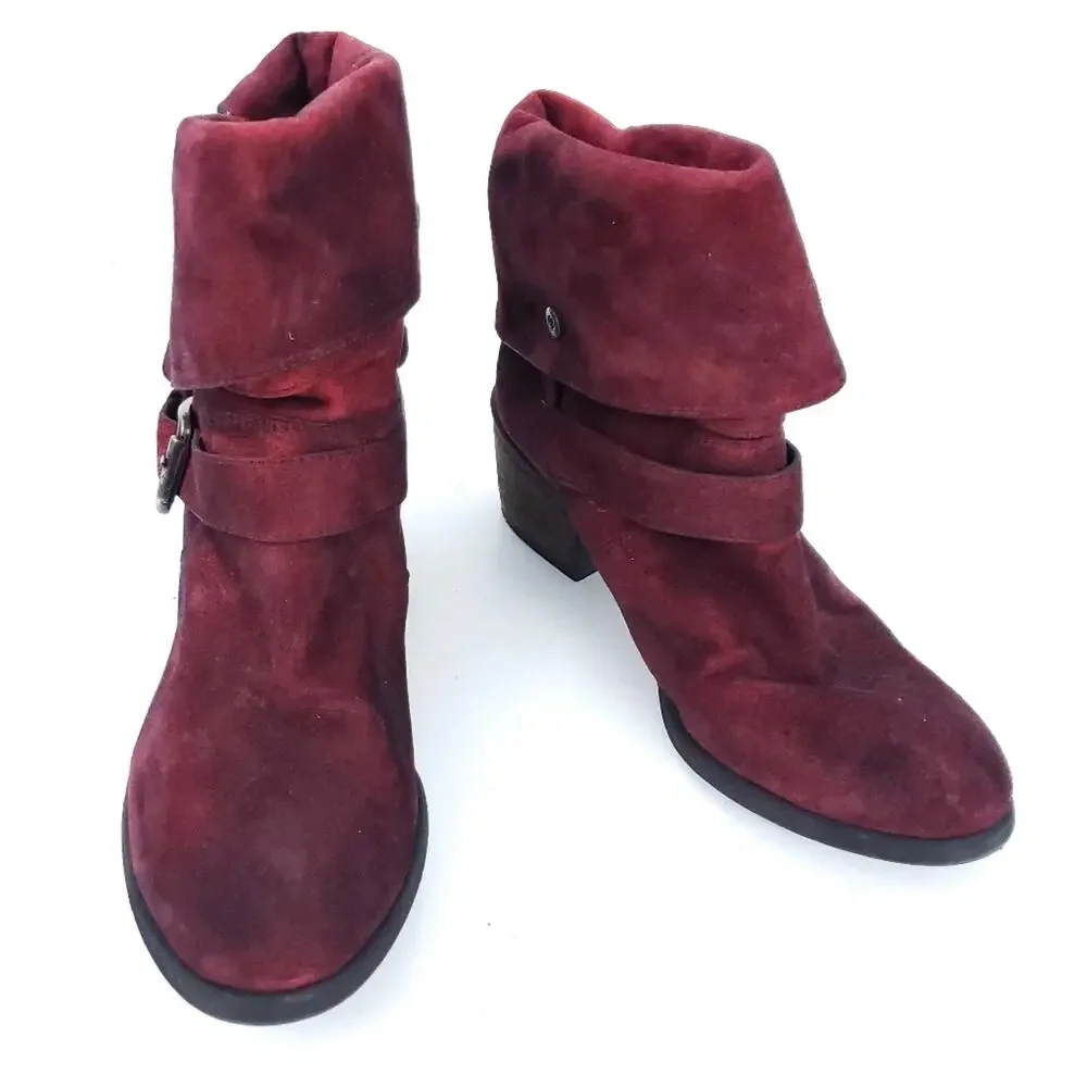 Donald J. Pliner Suede Boots Booties Red 8M Burgundy Maroon Western Couture